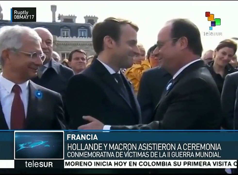 Francois Hollande y Emmanuel Macron presiden ceremonia de la II Guerra