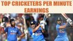 MS Dhoni, Yuvraj Singh and TOP Cricketers per minute salary | Oneindia News