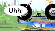 Children Video Monster Truck w Police Car Crazy Race & Tow Truck Helps | Kids Animation Cartoon