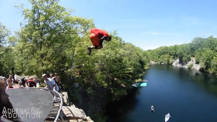 FAIL! 50 ft Belly Flop Off Trampoline