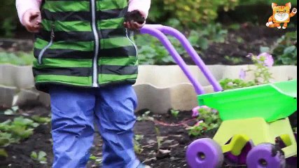 Toy construction trucks, excavator working on the ground, toys for childrens