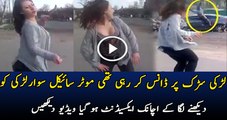 Rider Strikes with Car seeing Road Dance of Girl