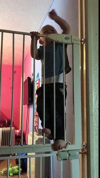 My son the Houdini baby escapes double stairgate funny baby video