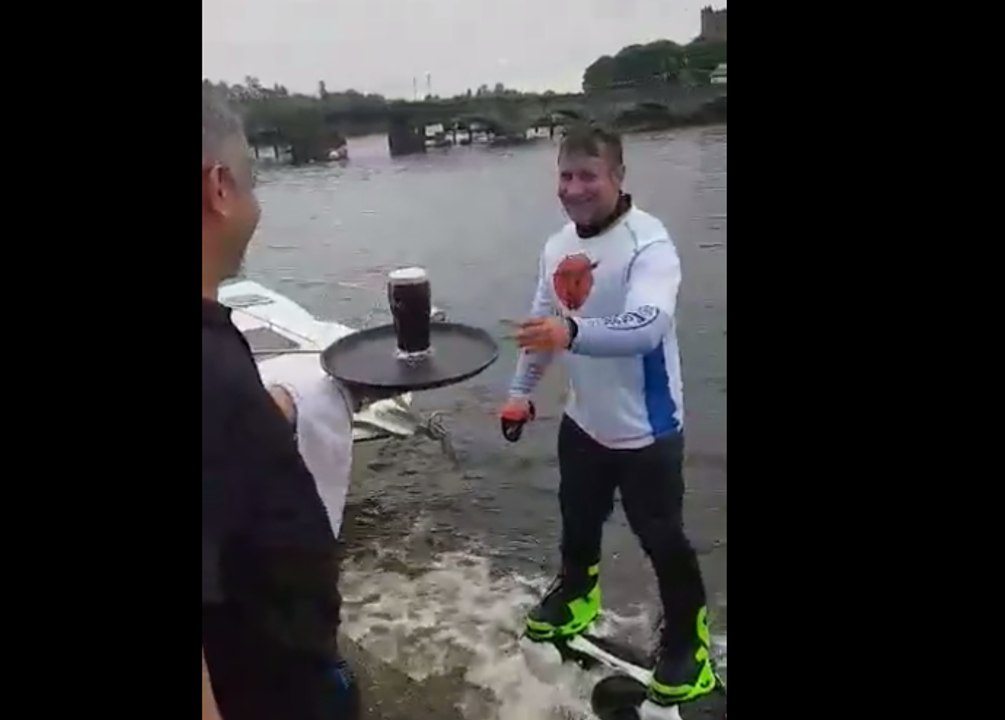 Man Orders Pint of Guinness, Drinks It While Hydro-Boarding Over Water