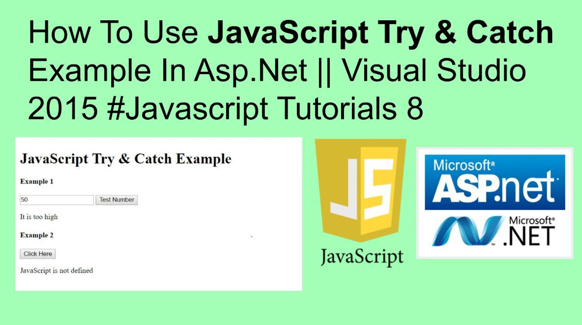 How to use javascript try & catch example in asp.net || visual studio 2015 #javascript tutorials