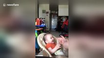 Baby has the cutest reaction to being 'shot'
