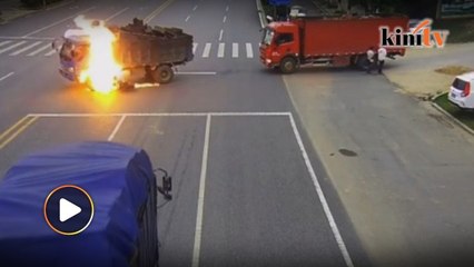 Truck driver rescues motorcyclist after fiery crash in China