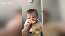 Baby tries lemon for the first time and isn't convinced