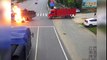 Camionero salva la vida de motorista en llamas