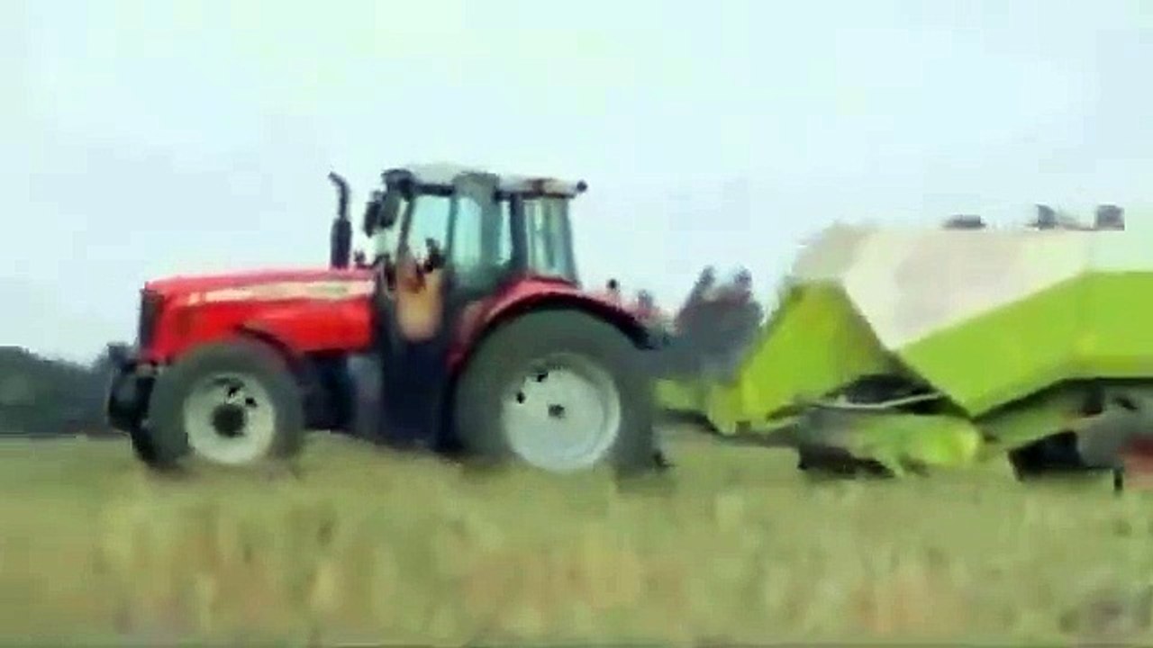 Naked Man Jumps into the Combine-Harvester (B234wqewe