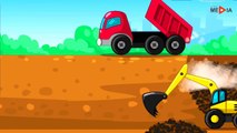 The Red Dump Truck, Crane and Excavator - Diggers and Builder - Vehicle & Car Cartoons for child