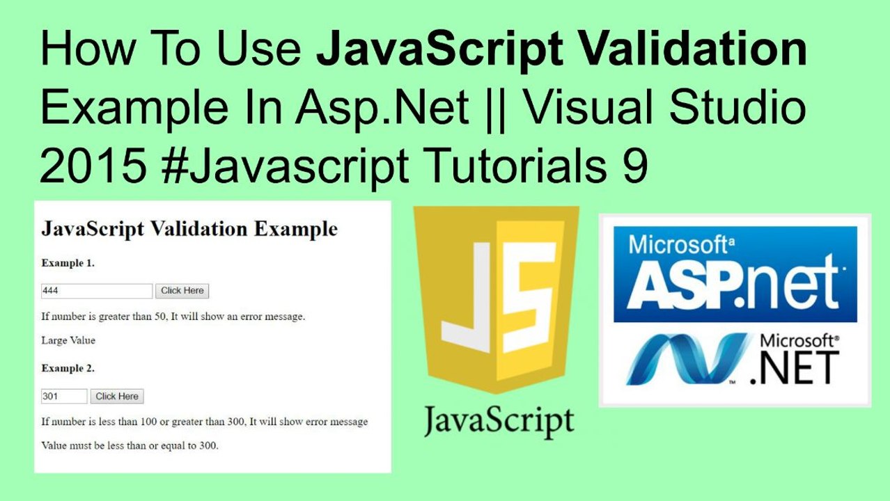 How to use javascript validation example in asp.net || visual studio 2015 #javascript tutorials 9