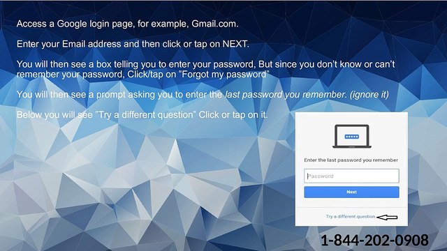 Recover Gmail Account (1-844-292-0908) by Resetting Password without using Number - Password Recovery Toll Free Number