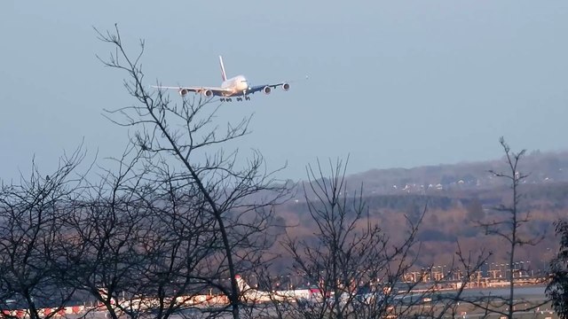 Emirates Airbus A380 800 landing at London Gatwick LGW 12 April 2016
