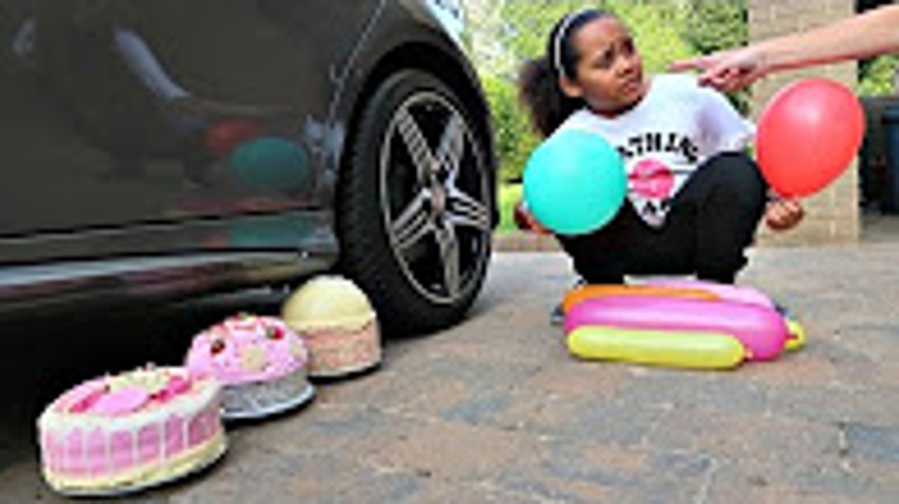 Bad Kids Driving Parents Car! Tiana Crushed Mommy's Birthday Cake Under