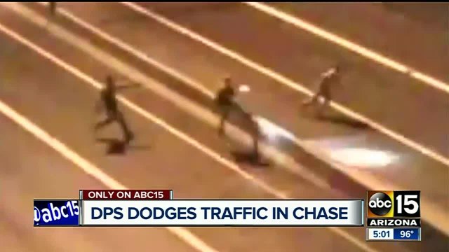 DPS Troopers dodge traffic to chase suspect