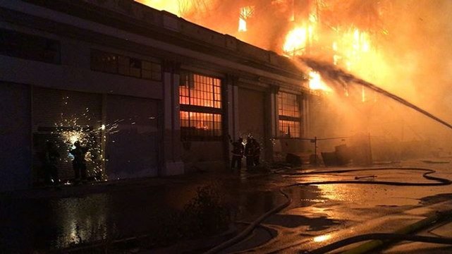 Five-Alarm Fire Engulfs Building Near Oakland