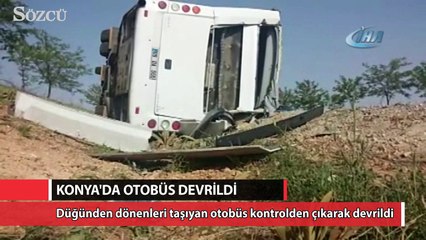 Konya'da otobüs devrildi