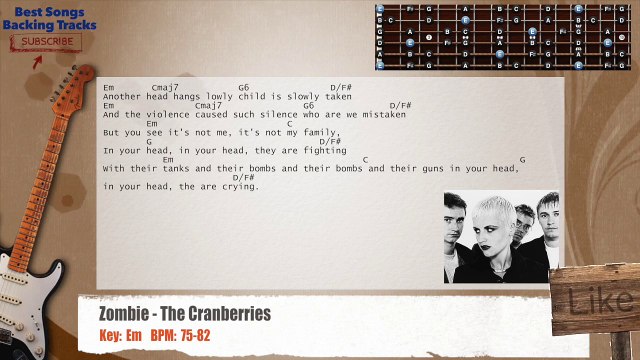 Zombie - The Cranberries Guitar Backing Track with chords and lyrics