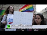 Israeli activists hang LGBT flag on chief rabbi's office in protest at anti-gay remarks