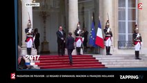 Passation de pouvoir : Le regard entre Emmanuel Macron et François Hollande affole Twitter (Vidéo)