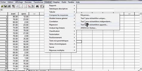 Procedure SPSS- Test t de Student pour 2 echantillon appariees-