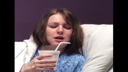 Drugged up woman cannot reach straw