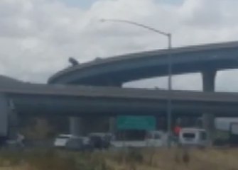 Car Dangles Precariously From California Overpass