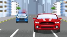 El Coche de Policía es Azul y Carros de Carreras - Dibujo animado de Vehículos