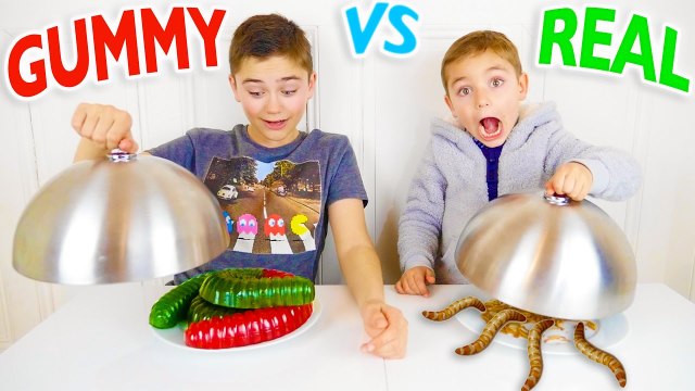 GUMMY FOOD VS REAL FOOD CHALLENGE - Kids Eat Real Worms - Super Gross Food !