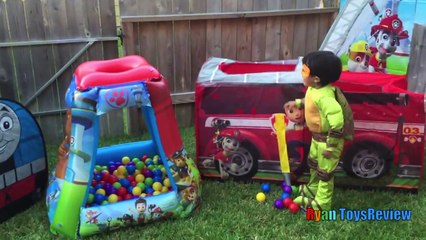 PAW PATROL Nickelodeon BALL PIT CHALLENGE Giant Paw Patrol and Thomas Tent Egg Surprise To