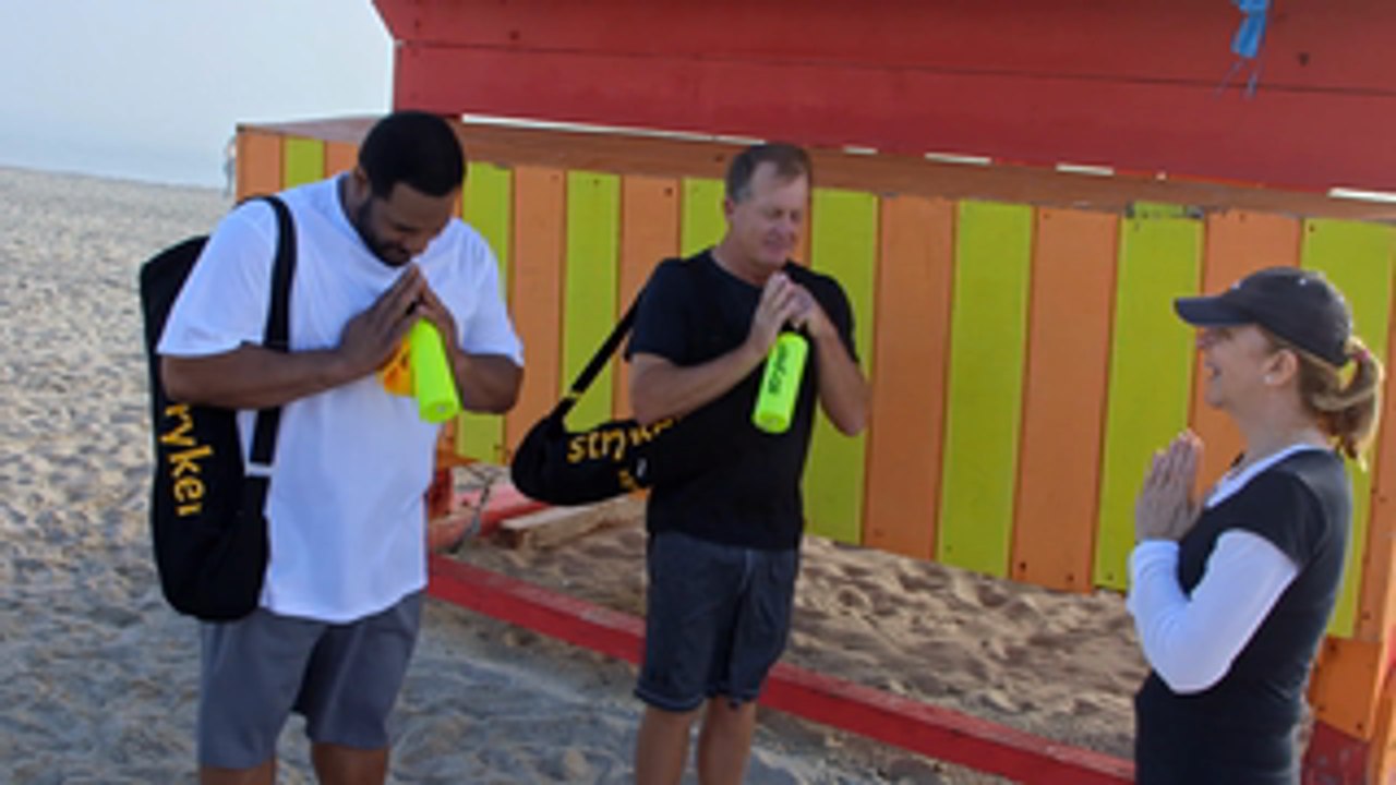 Jerome Bettis and Fred Funk Do Yoga In Miami