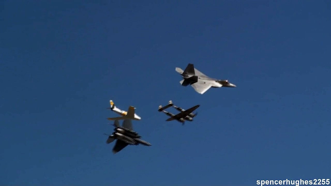 2010 March ARB Airfest - U.S.A.F. Heritage Flight - F-22, F-15E, P-38 & F-86 (Sunday)