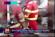 Callao: tras chocar camión y motocicleta se incendiaron en la avenida Argentina