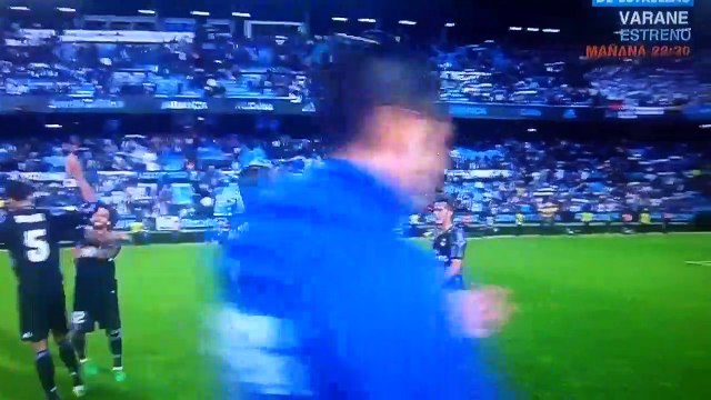 Sergio Ramos and Lucas Vazquez celebrate Real Madrid's win over Celta Vigo in front of Marcelo