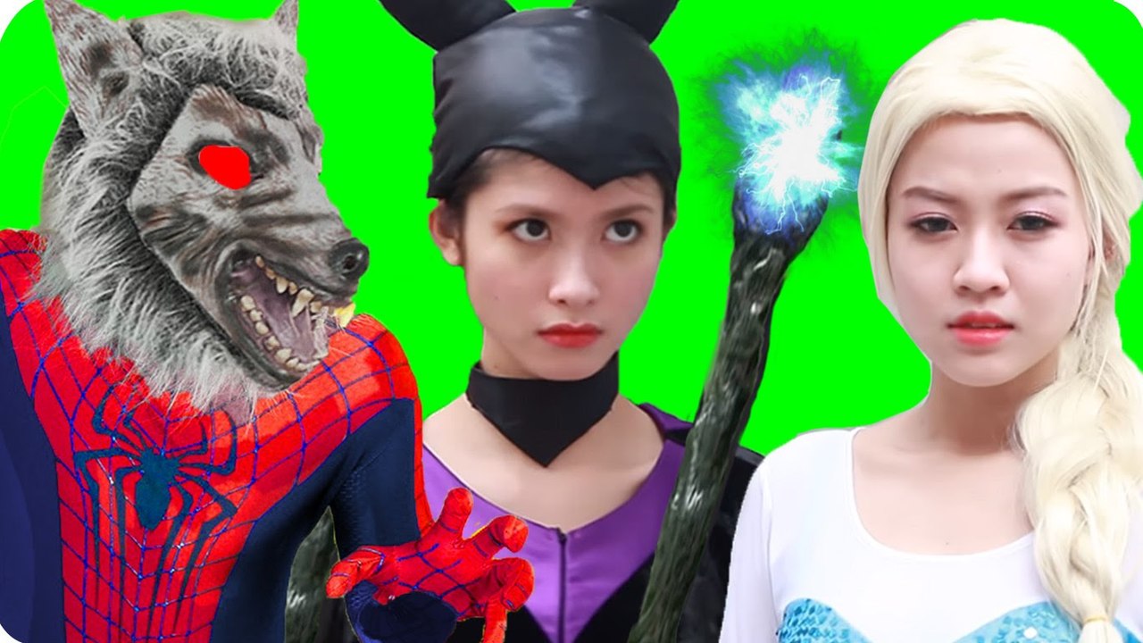 Spiderman Frozen Elsa Anna Pink Spidergirl vs Wolfman Joker & Maleficent ! Superhero In Real Life