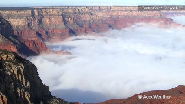 Mesmerizing fog rolls through Grand Canyon