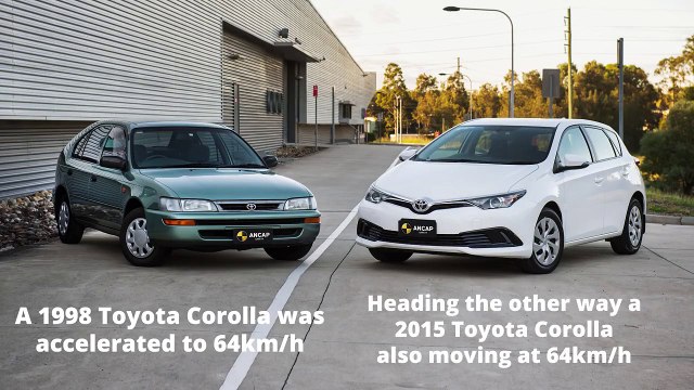 Crash test entre une Toyota Corolla de 1998 et de 2015 laquelle sera la plus endommagée