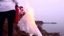 Bride sets wedding dress on fire because she wanted real flames in photos