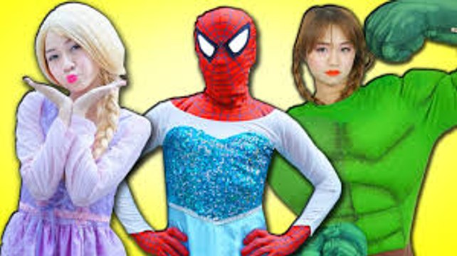 Spiderman Frozen Elsa Fun CLOTHES SWAP CHALLENGE w- Anna Hulk Batman Superman Superhero in real life