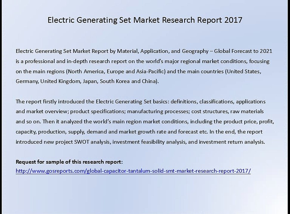 Electric Generating Set Market Research Report 2017