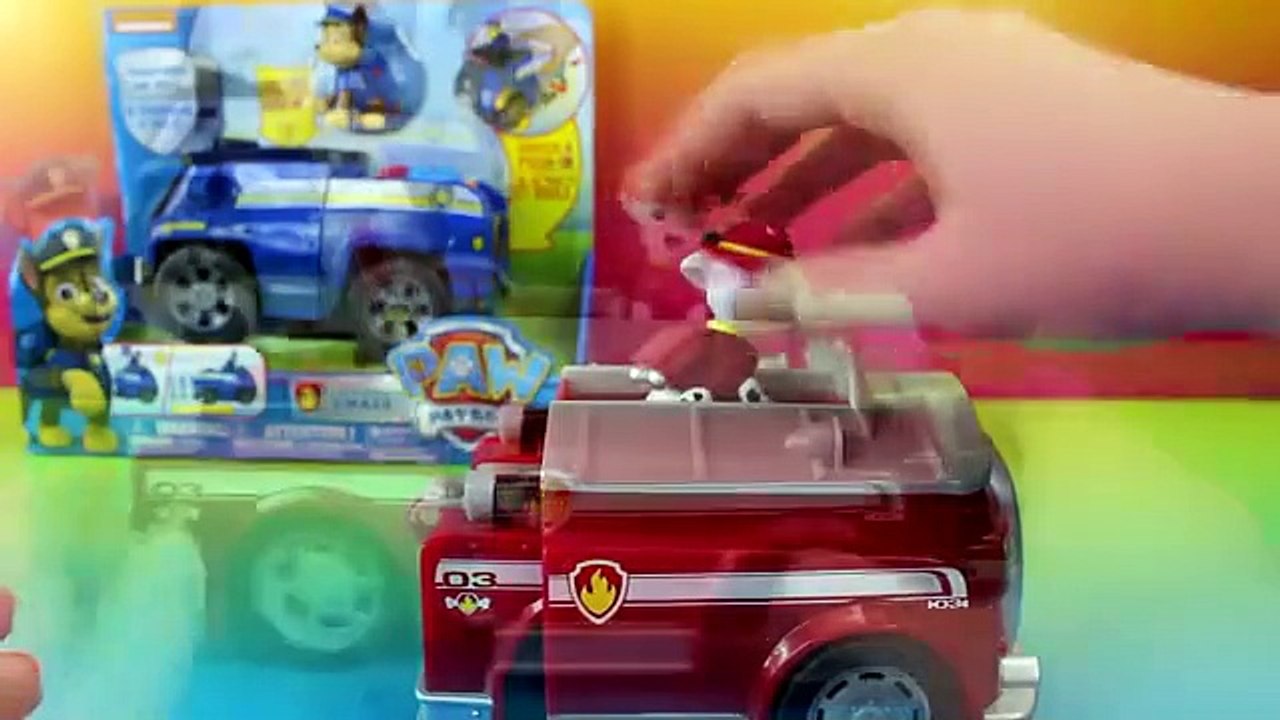 Paw Patrol On-A-Roll Chase Police Car & On-A-Roll Marshall Fire Truck transforms and Rolls