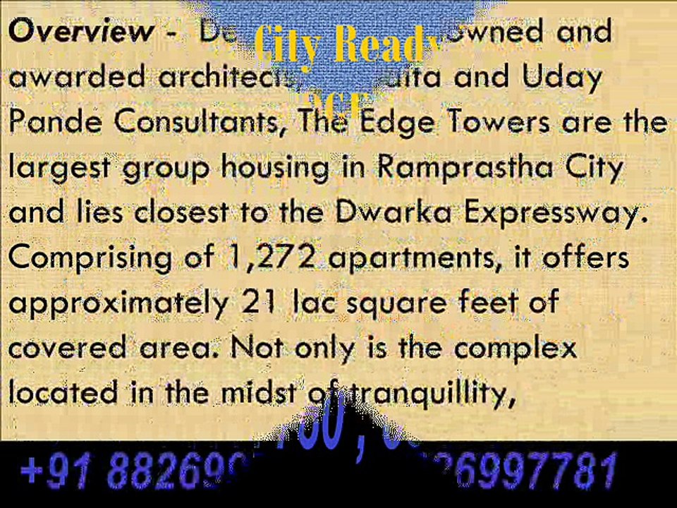 Apartments For Sale 2 BHK 1310 Sqft on Dwarka Expressway in Ramprastha City Sector 37D GGN 8826997780