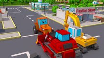Süper Traktör ve Ekskavatör şehirde - Arabalar çizgi filmi - Video çocuk için
