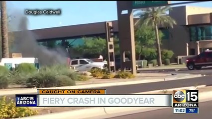 Three hurt after multi-car crash with fire in Goodyear
