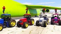 Спайдермен & Цветные Тракторы и Огромный Самолет , веселый мультик игра для детей