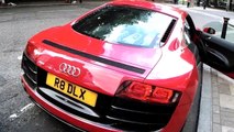 AUDI R8 V10 SAVAGE REVS, WHEEL SPIN, DRIFT   FERRARI 458 BRUTAL REVS & GALLARDO PERFORMANTE SPYDER