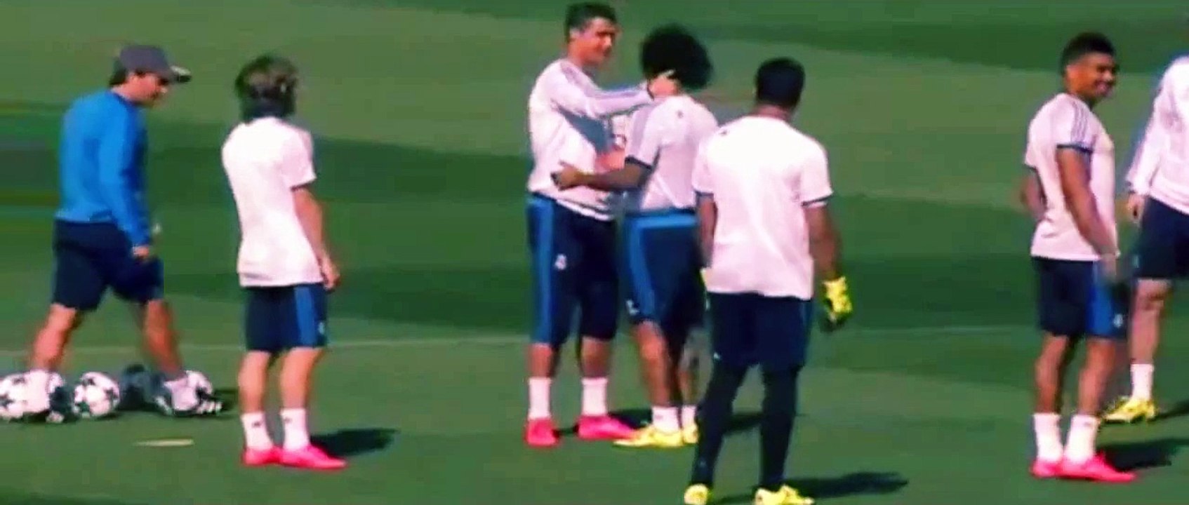 Funny Real Madrid players queue up to hug Cristiano Ronaldo in training
