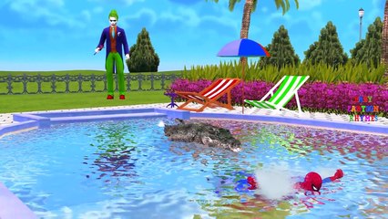 Spiderman Frozen Elsa Vs Venom Joker Scream Face Witch Shark Attacks Superheroes Swimming Pool Party (1)