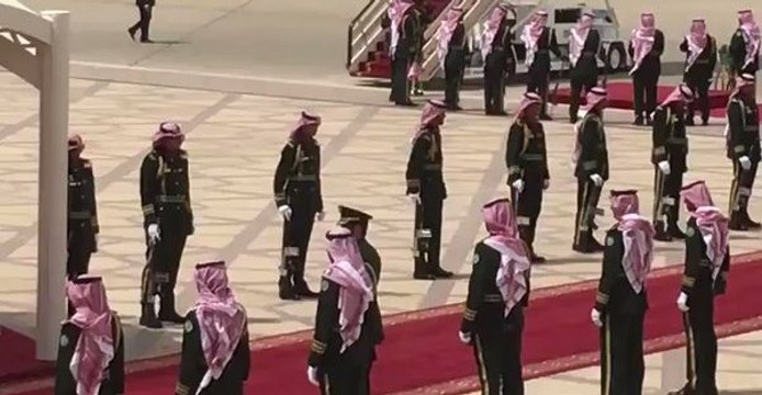 Saudi Royal Guard Awaits Arrival of Air Force One in Riyadh